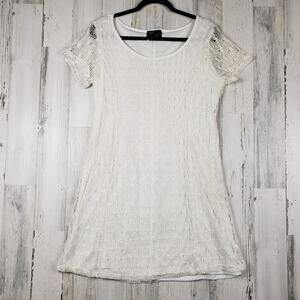 Rosegold Petite Lined White Crochet Short Sleeve Mini Dress Women's Size XL